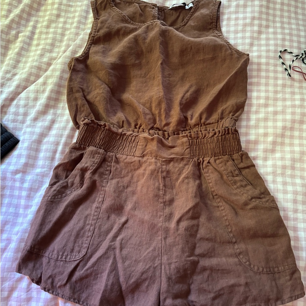 Petal & Pup Brown Linen Top & Shorts set